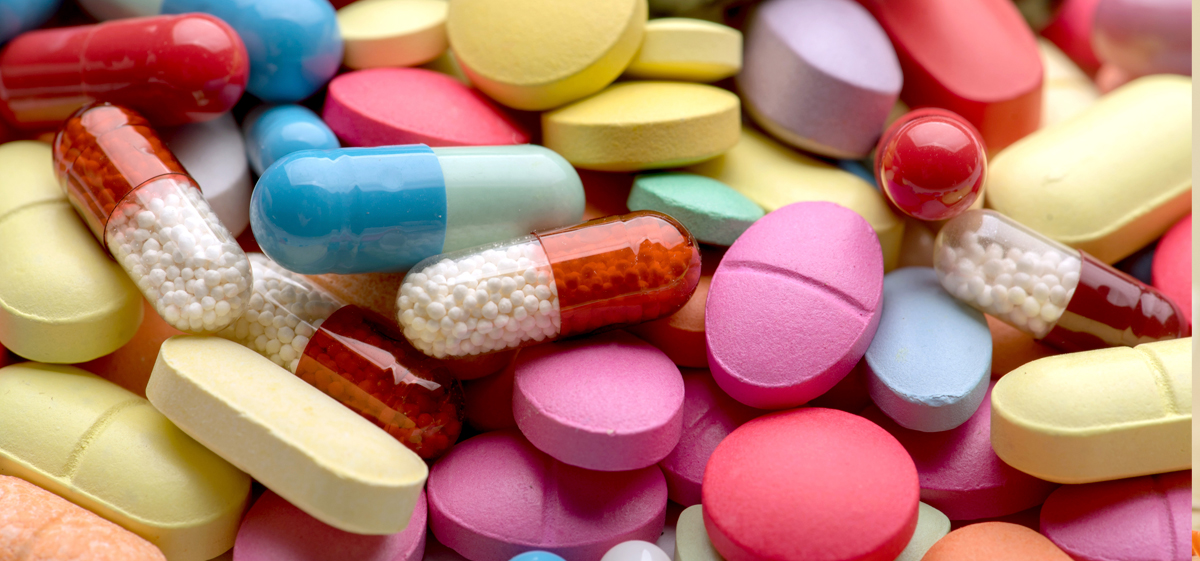 Close-up of pile of medications and pills